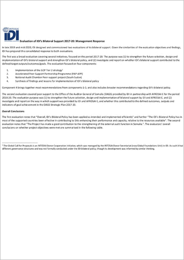 IDI Management Response to Evaluations of Bilateral Support 2017-2020 Cover