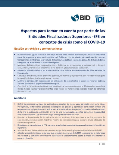 Aspectos para tomar en cuenta por parte de las EFS en contextos de crisis como el COVID 19