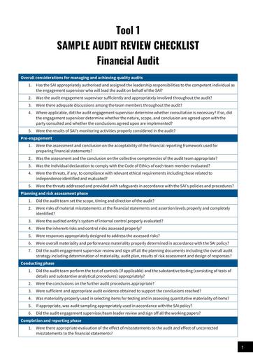 Tool 1   Audit Review Checklist (FA)