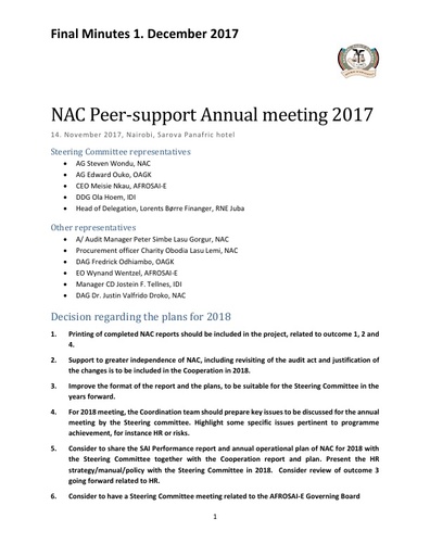 2017 NAC Peer support Annual meeting minutes