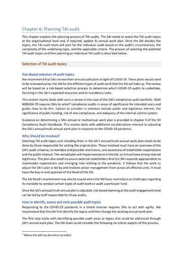 TAI audit guide chapter 6 Planning tai audits