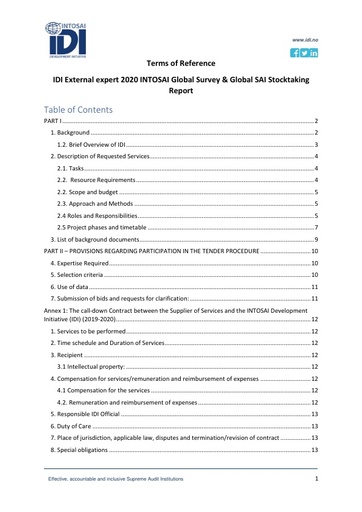 FINAL ToRs for external expert @2020 GS & ST Report