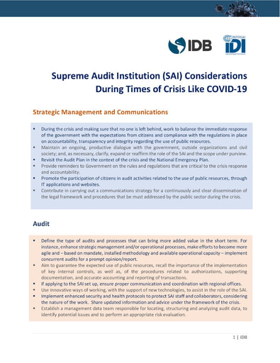 Supreme Audit Institution (SAI) Considerations During Times of Crisis Like COVID 19