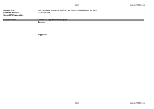 Template disposition of comments for FA iCAT Version 0, Spanish