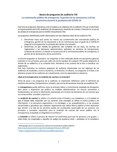 TAI Audit Question Bank Emergency Procurement SPANISH