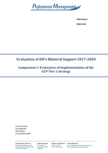 Bilateral Support 2017-2020 Evaluation, Component 1 - Evaluation of Implementation of the GCP Tier 2 strategy