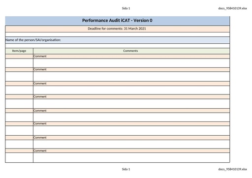 Performance Audit iCAT – Version 0 - comments table