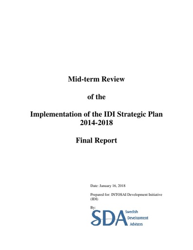 Mid term Review of IDI Strategic Plan 2014 18, with appendices, 16 Jan 2018, SDA